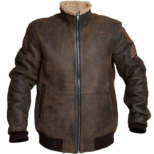 B3 RAF Aviator Brown Bomber Leather Jacket with Fur