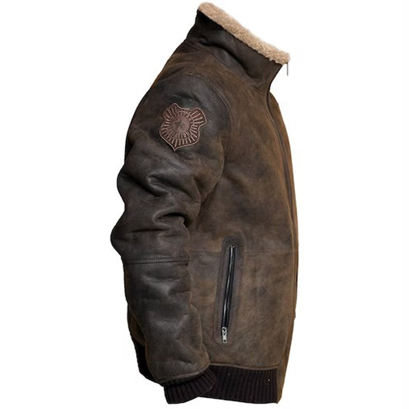 B3 RAF Aviator Brown Bomber Leather Jacket with Fur