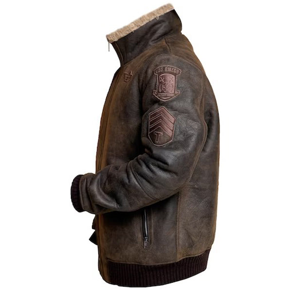 B3 RAF Aviator Brown Bomber Leather Jacket with Fur