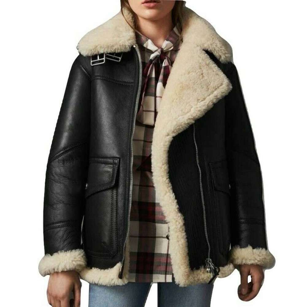 Bomber Jacket With Black Shearling Biker Jacket Womens B3 Bomber Aviator Flying Black Leather Jacket Women