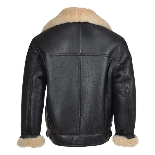 B3 Bomber Aviator Flying Shearling Black Leather Jacket Mens Pilot