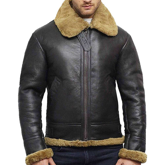 Men B3 Vintage Black World War Aviator Shearling Bomber Leather Jacket Men B3 Vintage Black World War Aviator Shearling Bomber Leather Jacket