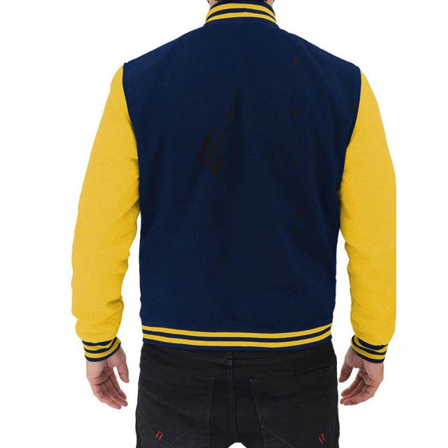 Baseball Jacket In Navy Blue And Yellow