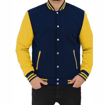 Baseball Jacket In Navy Blue And Yellow