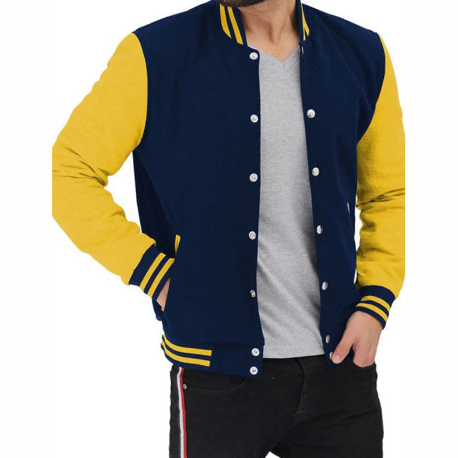 Baseball Jacket In Navy Blue And Yellow