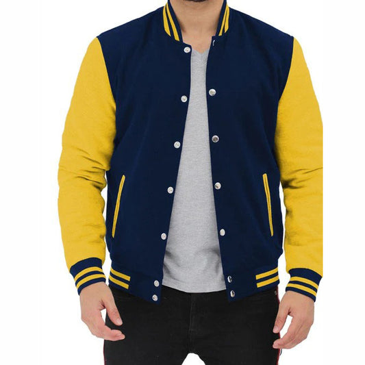 Baseball Jacket In Navy Blue And Yellow