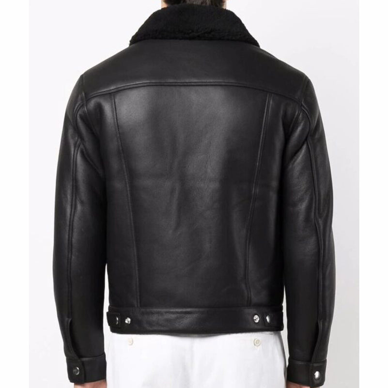 Black Leather Trucker Jacket for Men