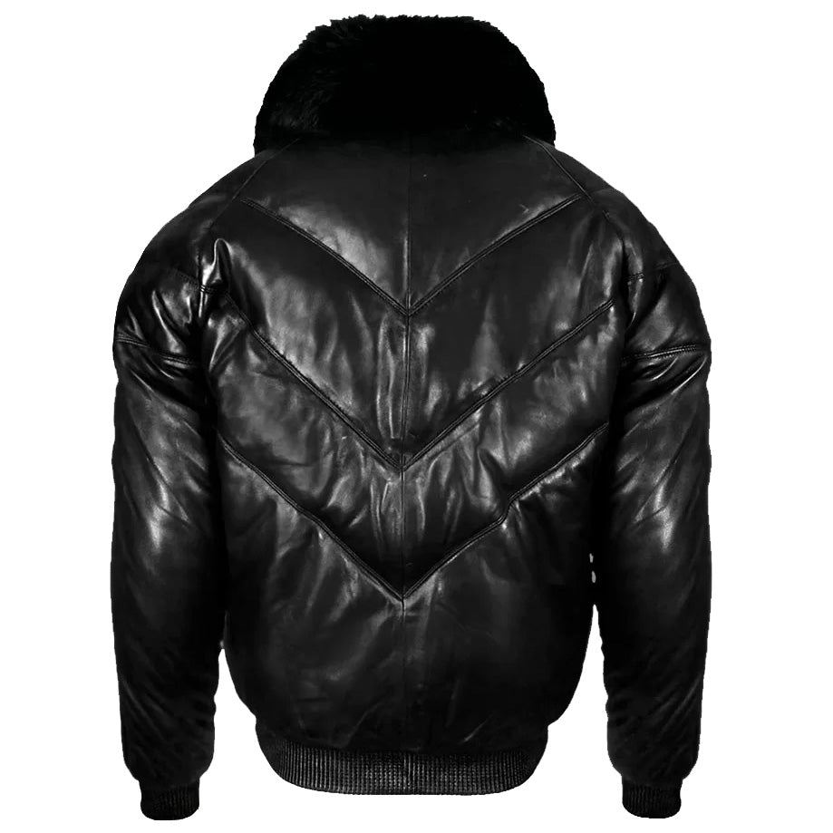 Men's V-Bomber Jacket with Fur