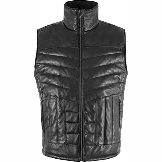 Black Men's Quilted Puffer Leather Vest Black Men's Quilted Puffer Leather Vest