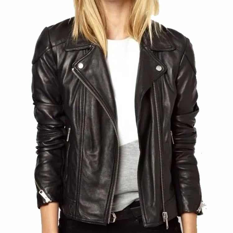 Black Women's Leather Biker Jacket