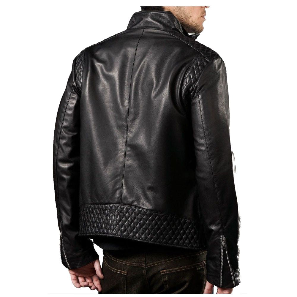 Black Slim Fit Designer Biker Leather Jacket back
