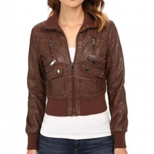 Brown Leather Bomber Jacket For Women Brown Leather Bomber Jacket For Women