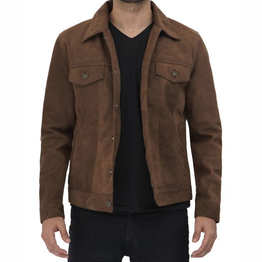 Brown Leather Trucker Jacket for Men