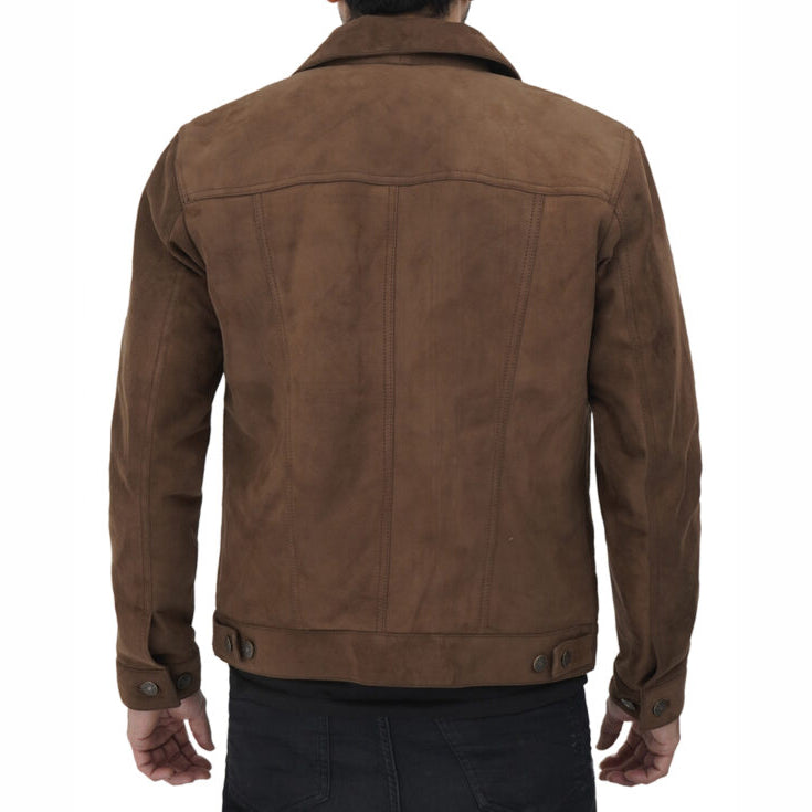 Brown Leather Trucker Jacket for Men