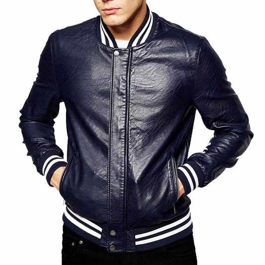 Genuine Lambskin Leather Letterman Slim Fit Varsity Jacket Genuine Lambskin Leather Letterman Slim Fit Varsity Jacket
