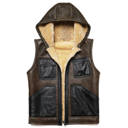 Hooded Shearling Leather Vest for Men Hooded Shearling Leather Vest for Men