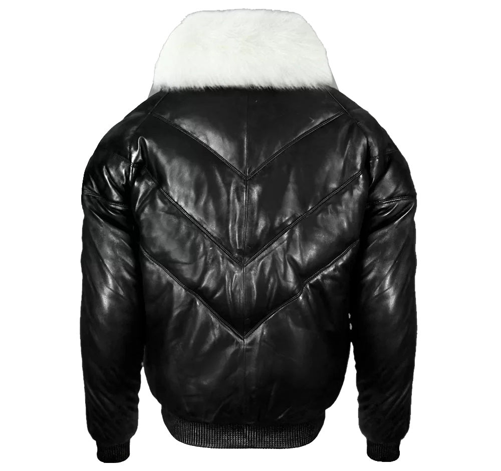 V-Bomber Jacket With Fur Collar