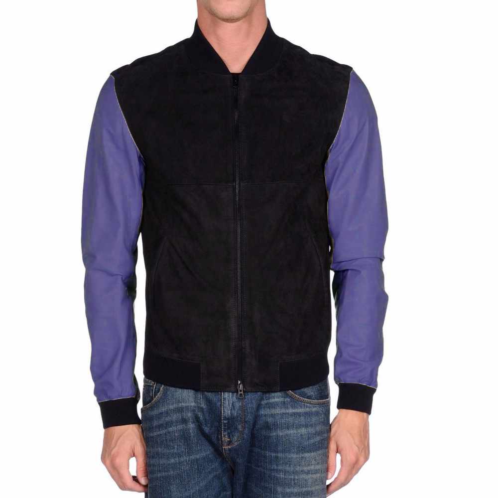 Letterman Varsity Leather Motorcycle Fashion Jacket Mens in black and purple