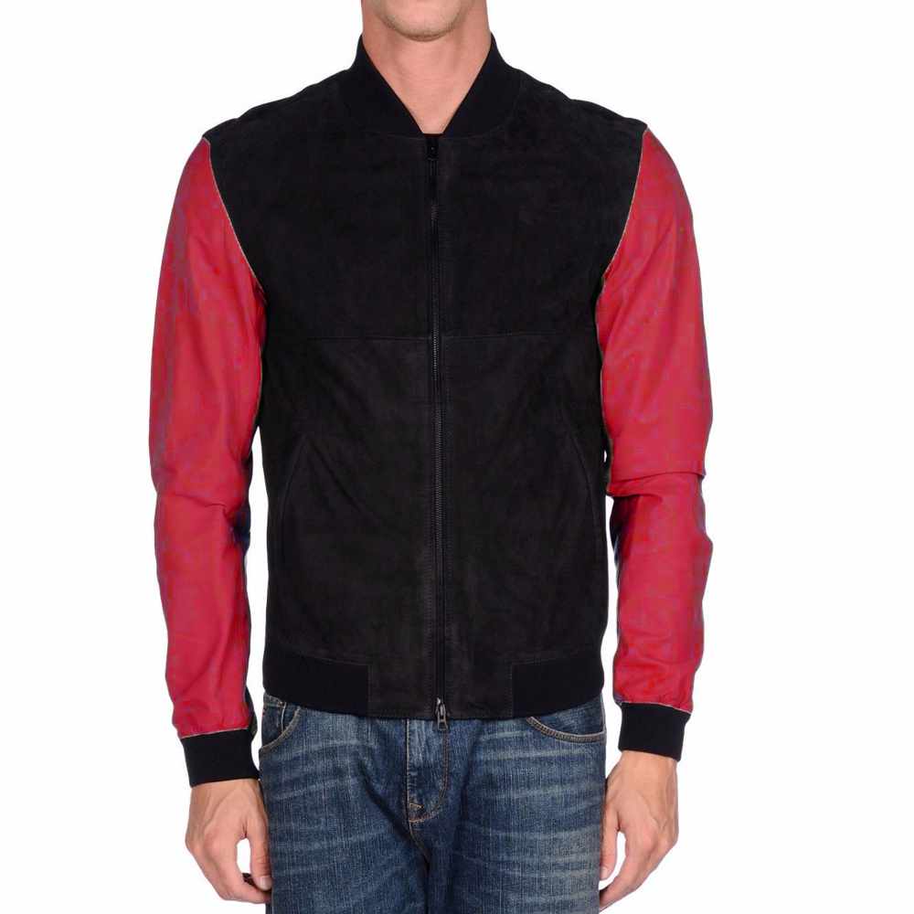 Letterman Varsity Leather Motorcycle Fashion Jacket Mens in black and red