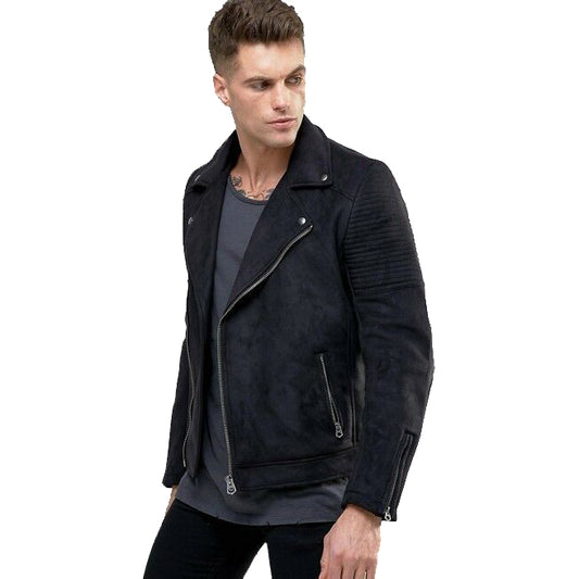 Men Black Pure Suede Leather Motorcycle Jacket Men Black Pure Suede Leather Motorcycle Jacket