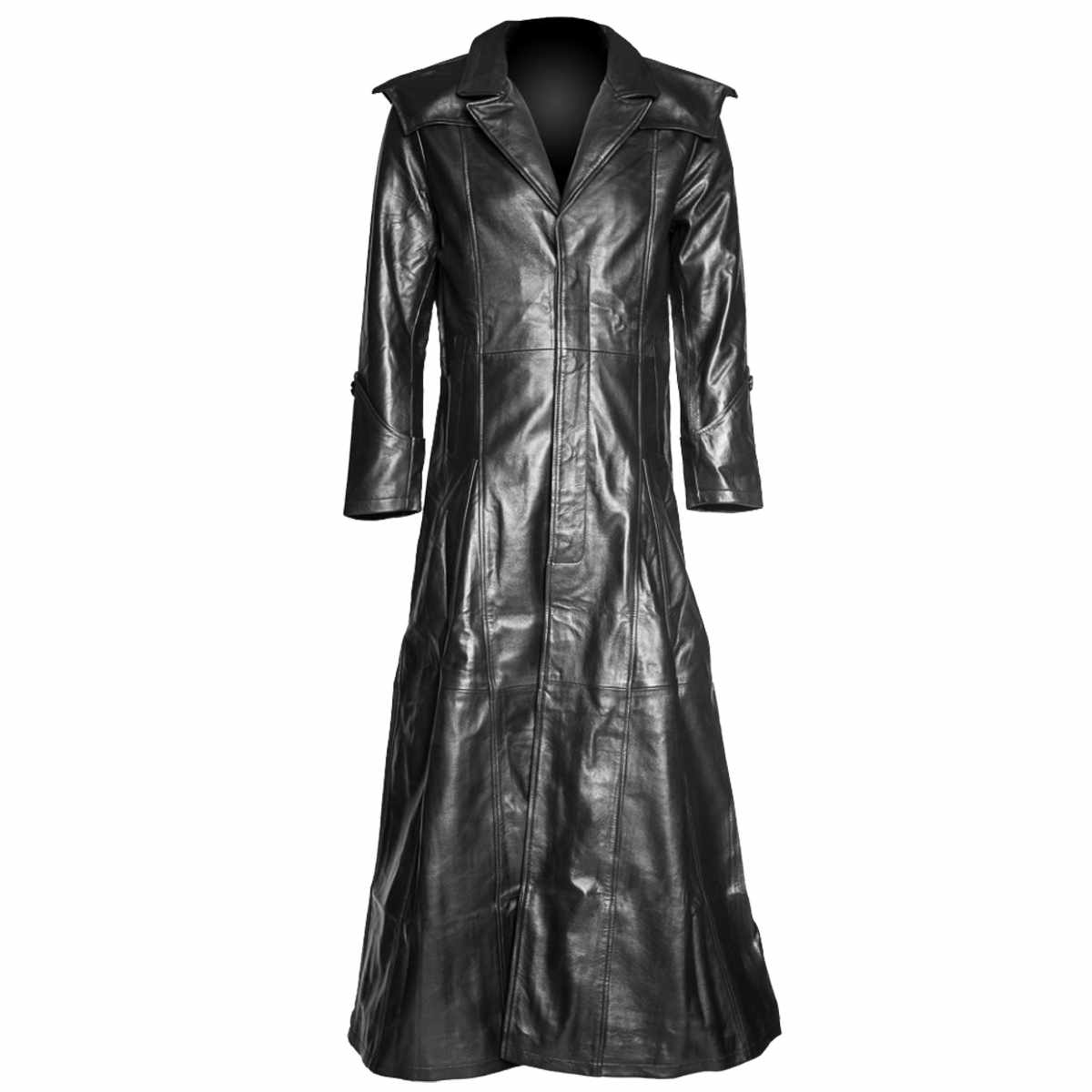 Men Genuine Leather Long Goth Halloween Coat