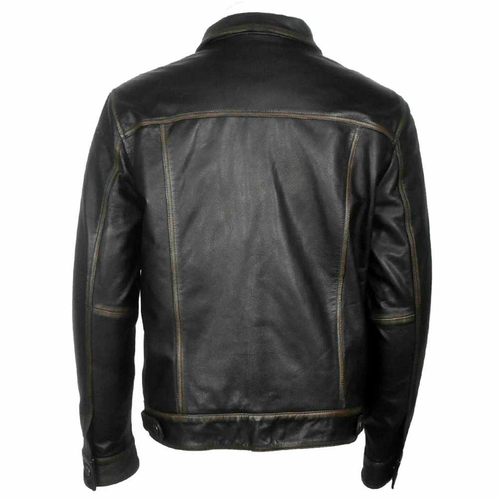 Men Long Sleeve Classic Black Leather Shirt