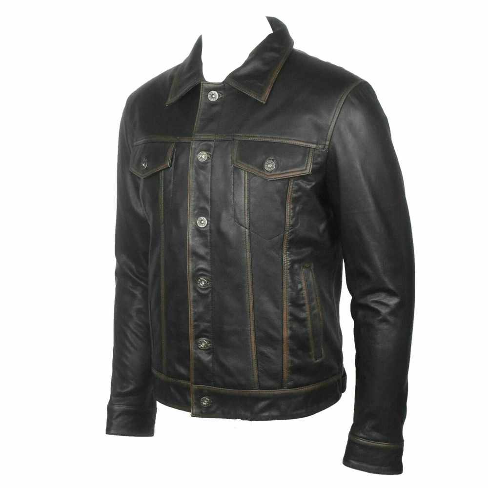 Men Long Sleeve Classic Black Leather Shirt