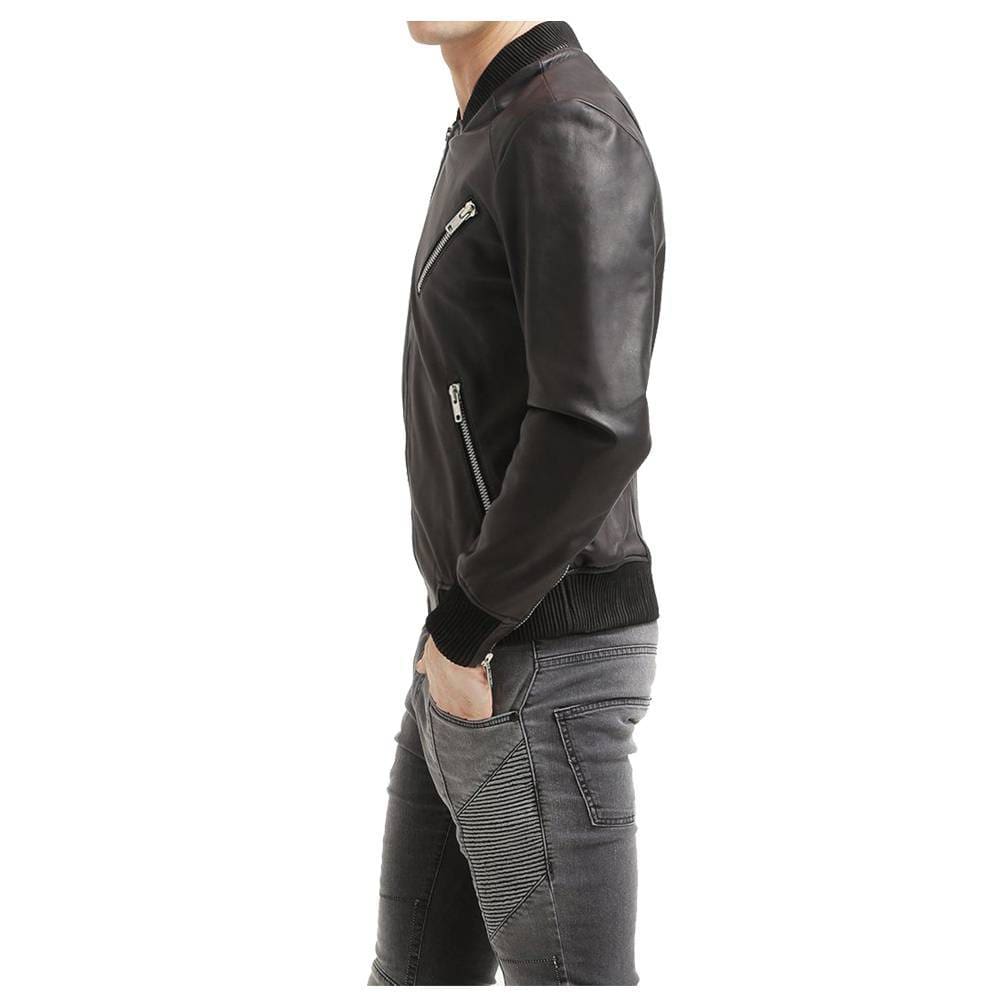 Men American Bomber Leather Jacket side view