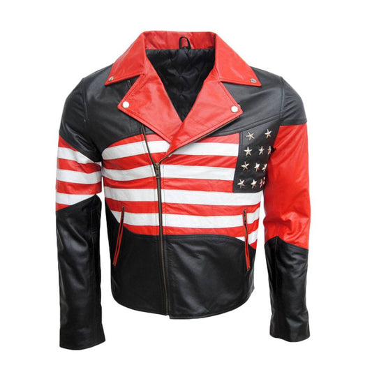 Men American flag Biker Leather Jacket Men American flag Biker Leather Jacket