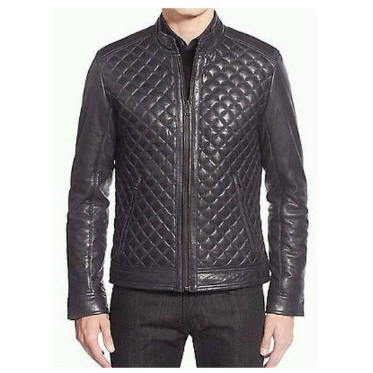 Men Cafe Racer Diamond Bomber Leather Jacket Men Cafe Racer Diamond Bomber Leather Jacket