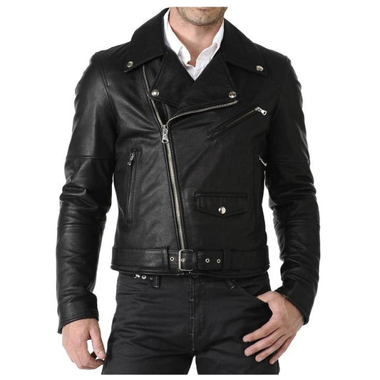 Men Classic Motorcycle Leather Jacket Black Belt Men Classic Motorcycle Leather Jacket Black Belt