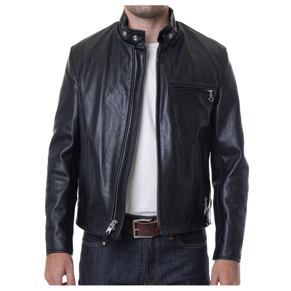 Men Classic Racer Leather Motorcycle Jacket Plain