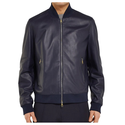 Men Elegant Bomber Fashion Blue Leather Jacket Men Elegant Bomber Fashion Blue Leather Jacket