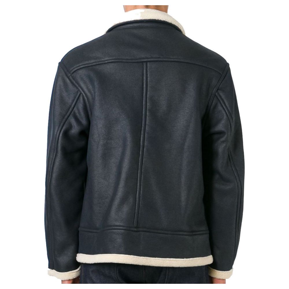 Men Genuine Leather Shearling Biker Jacket