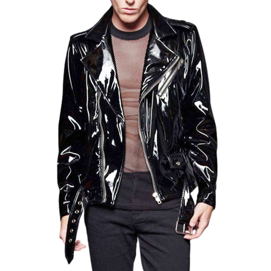 Men Goth Moto Vinyl PVC Jacket Fetish Punk EMO Biker Jacket Men Goth Moto Vinyl PVC Jacket Fetish Punk EMO Biker Jacket