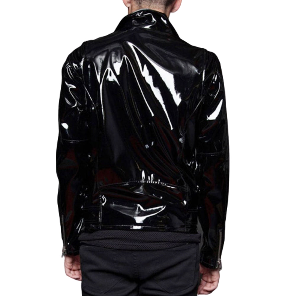 Men Goth Moto Vinyl PVC Jacket Fetish Punk EMO Biker Jacket