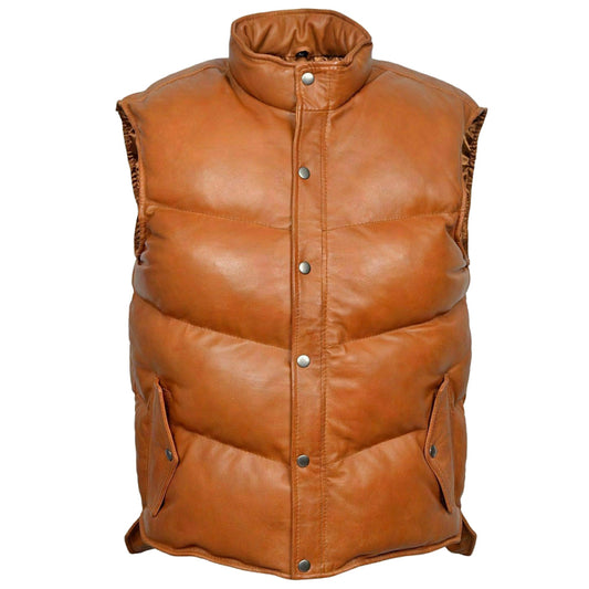 Men Puffer Gilets Body Warmer Brown Leather Vest Men Puffer Gilets Body Warmer Brown Leather Vest - Utility Leather Waistcoat For Sale
