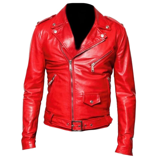 Men Red Classic Motorbike Leather Jacket Men Red Classic Motorbike Leather Jacket