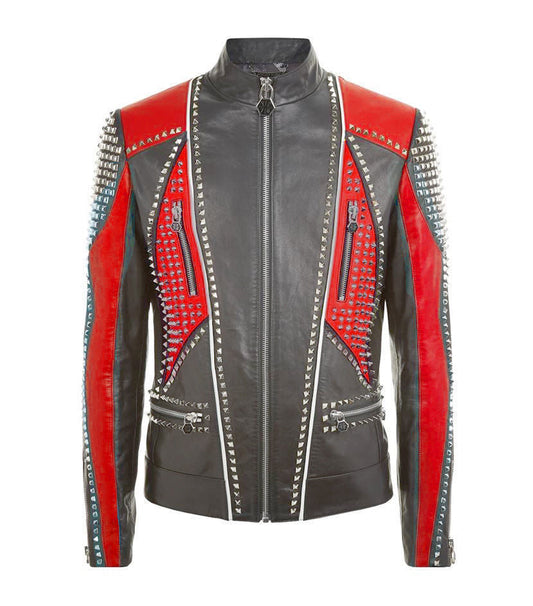 Men Studded Designer Leather Jacket view front
