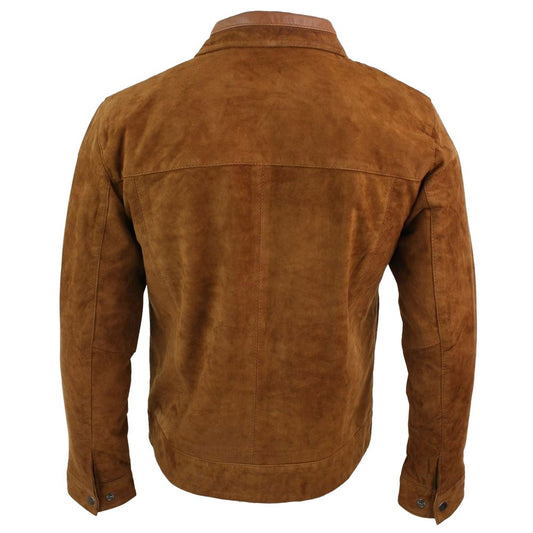Men Suede Leather Brown Biker Jacket Back