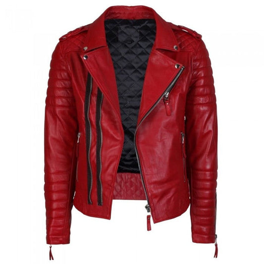 Men Supreme Red Biker Fashion Leather Jacket Men Supreme Red Biker Fashion Leather Jacket