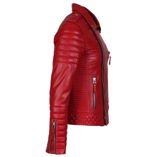Men Supreme Red Biker Fashion Leather Jacket sideview