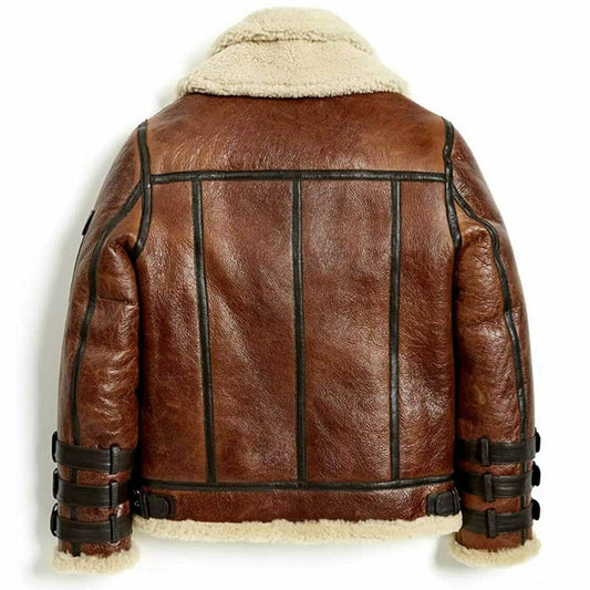 Men's B3 Aviator Double Collar Sheepskin Shearling Bomber Motorcycle Jacket