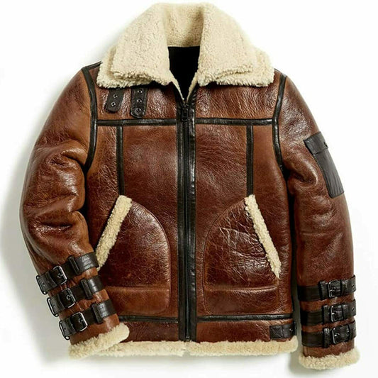 Men's B3 Aviator Double Collar Sheepskin Shearling Bomber Motorcycle Jacket Men's B3 Aviator Double Collar Sheepskin Shearling Bomber Motorcycle Jacket