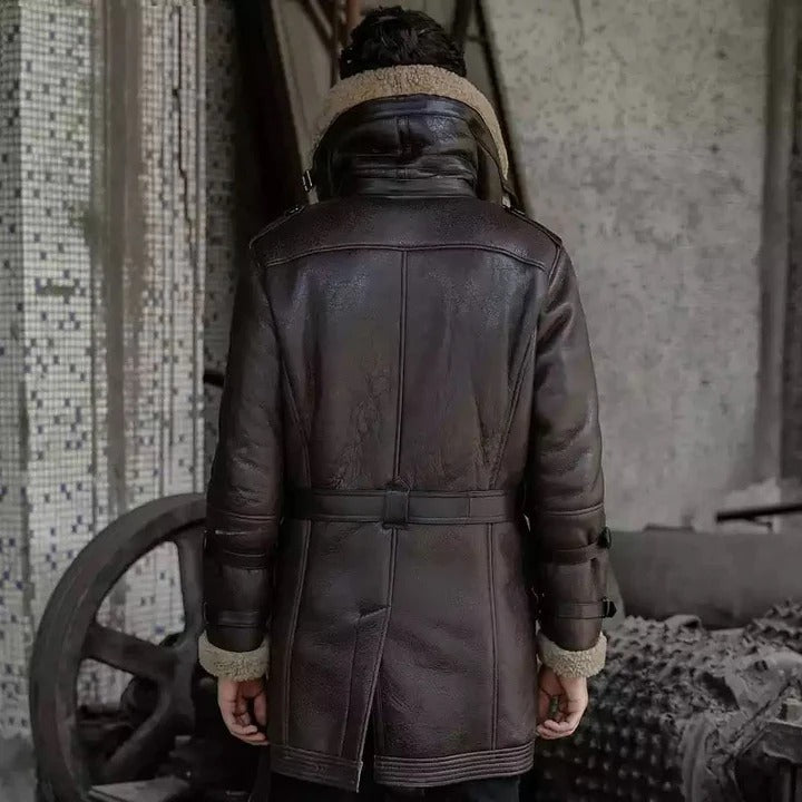Men's B3 Aviator Flight Jacket Shearling Fur Long Coat