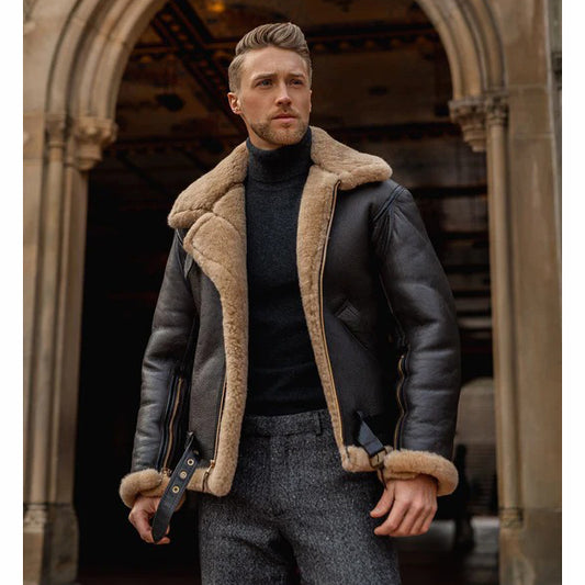 Men's Dark Brown B3 RAF Aviator Shearling Leather Jacket Men's Dark Brown B3 RAF Aviator Shearling Leather Jacket