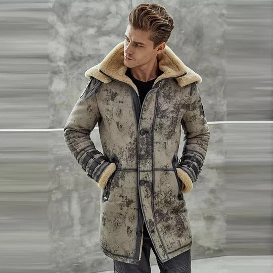 Men's B3 RAF Sheepskin Shearling Leather Long Coat Flight Jacket