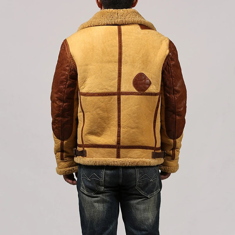 Men's B3 Shearling Fur Casual Leather Bomber Retro Jacket Coat