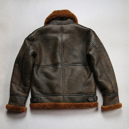 Men's B3 Sheepskin Shearling Bomber Genuine Leather Jacket