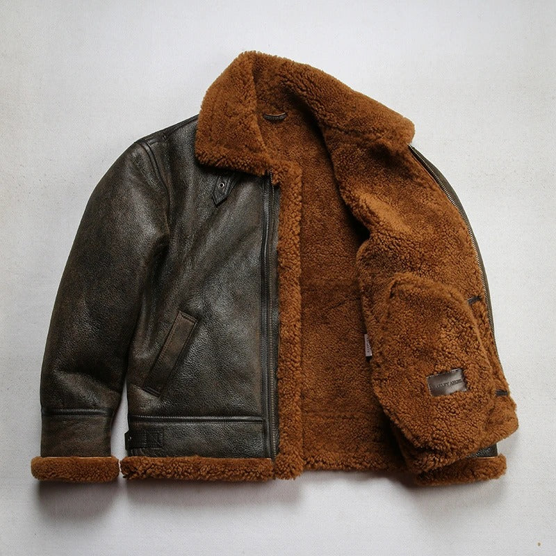 Men's B3 Sheepskin Shearling Bomber Genuine Leather Jacket
